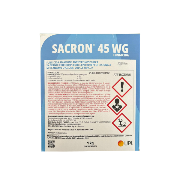 Fungicida a base di cymoxanil Sacron 45 WG 1 kg Upl