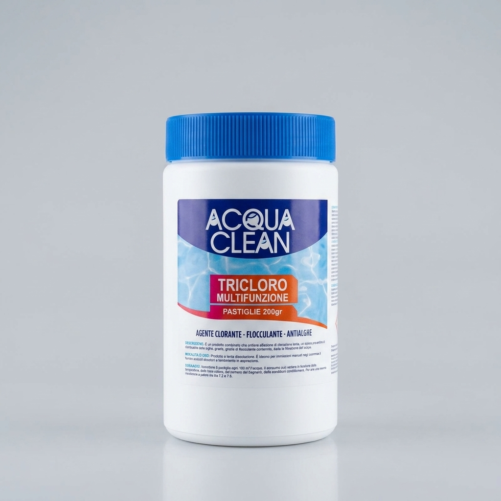 Tricloro Acqua Clean Pastiglie 200gr - Cloro Multifunzione Piscina 1 kg