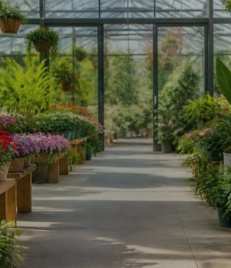 Piante fiorite in vaso in un garden center