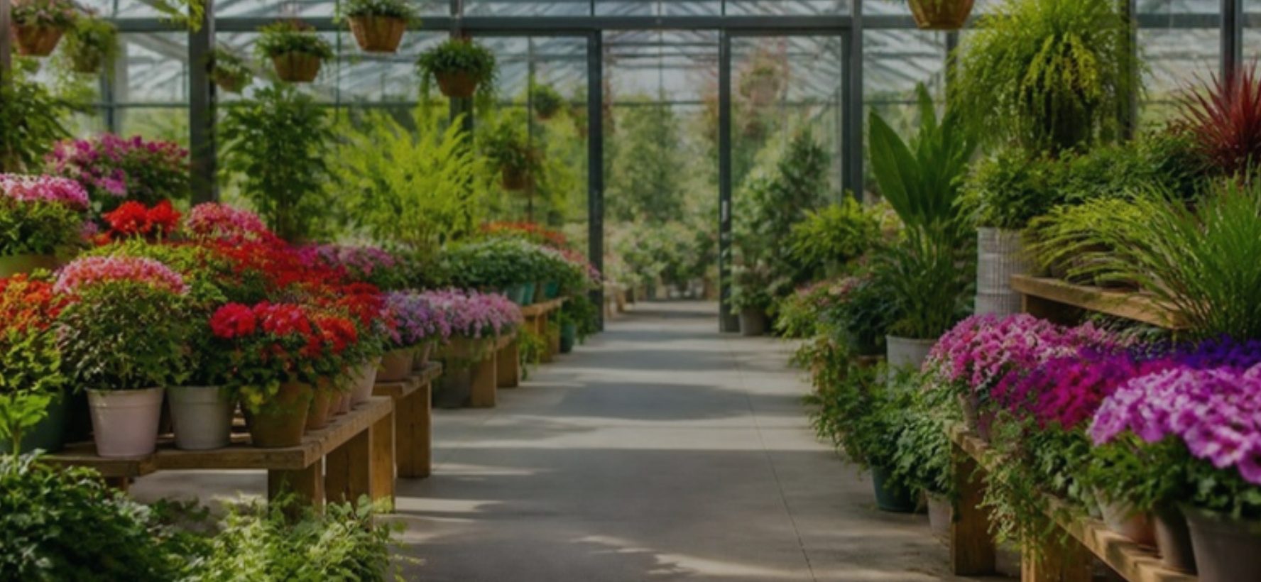 Piante fiorite in vaso in un garden center