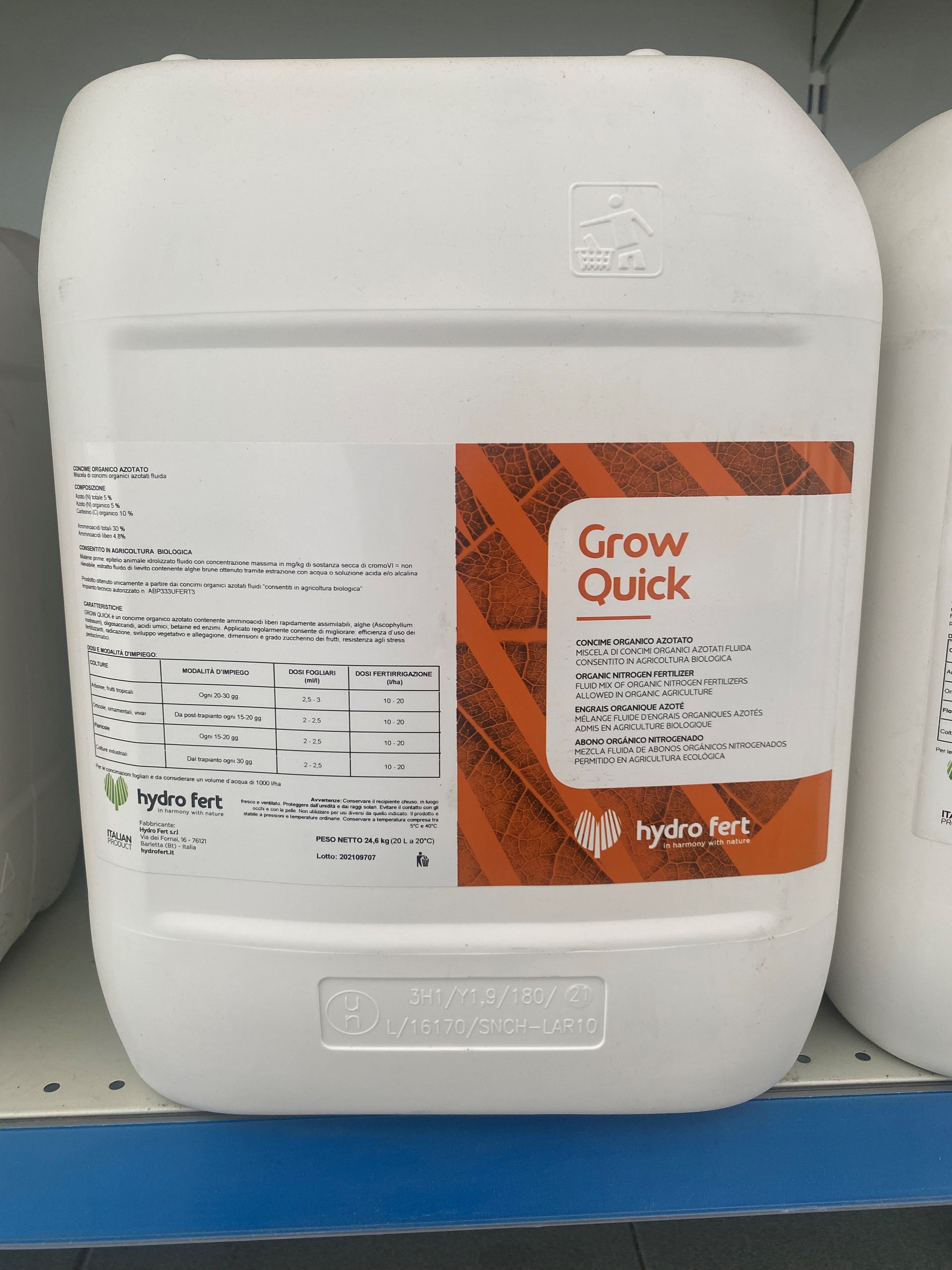 Grow Quick x 25 Kg - concime - organico - azotato - amminoacidi - oligosaccaridi, enzimi, betaine