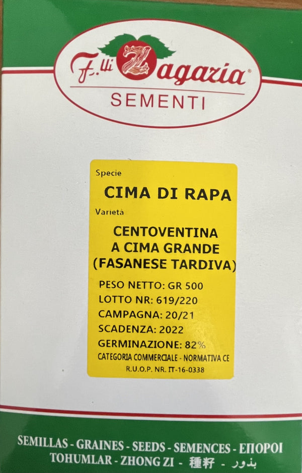 Semi - Sementi - Cima - di Rapa - Centoventina - Cima - Grande - Fasanese - Tardiva - 500 Gr. - Commerciale - Normativa - CE